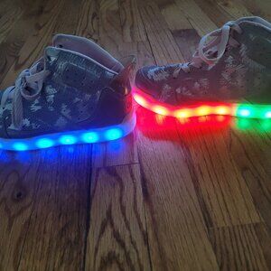 Skechers Girls' Energy Lights Grey/Pink Shiny Light-Up Sneakers Size 1.5